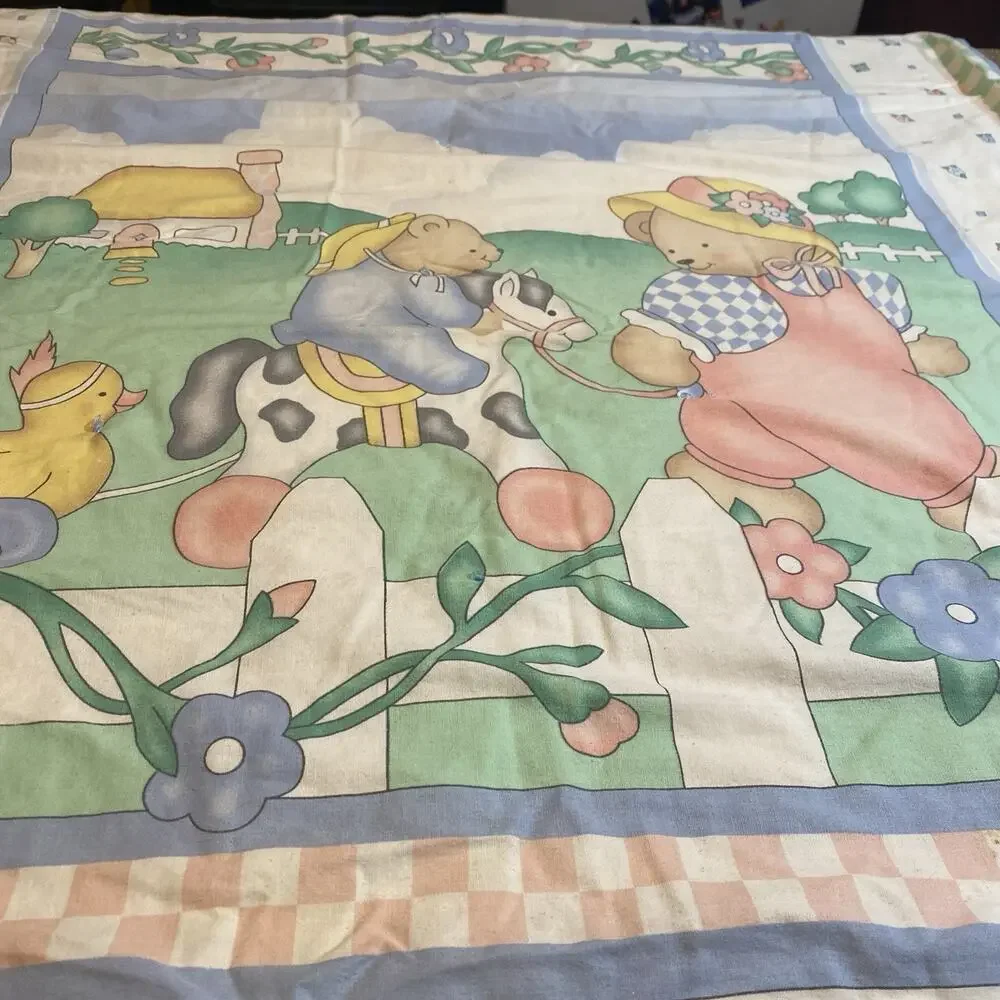 Vintage Crib Baby Coverlet Quilt Blanket Novelty Print Lightweight Cotton 42x30”